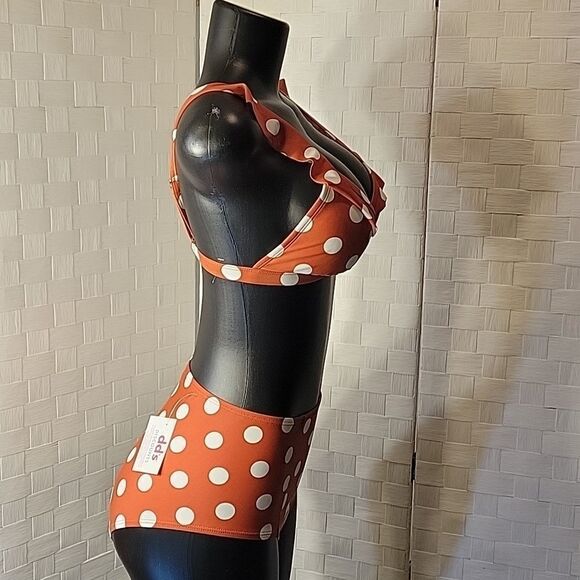 BRAND NEW XHILARATION HATER NECK POLKA-DOT PADDED BRA SWIMSUITS SET - Picture 10 of 13